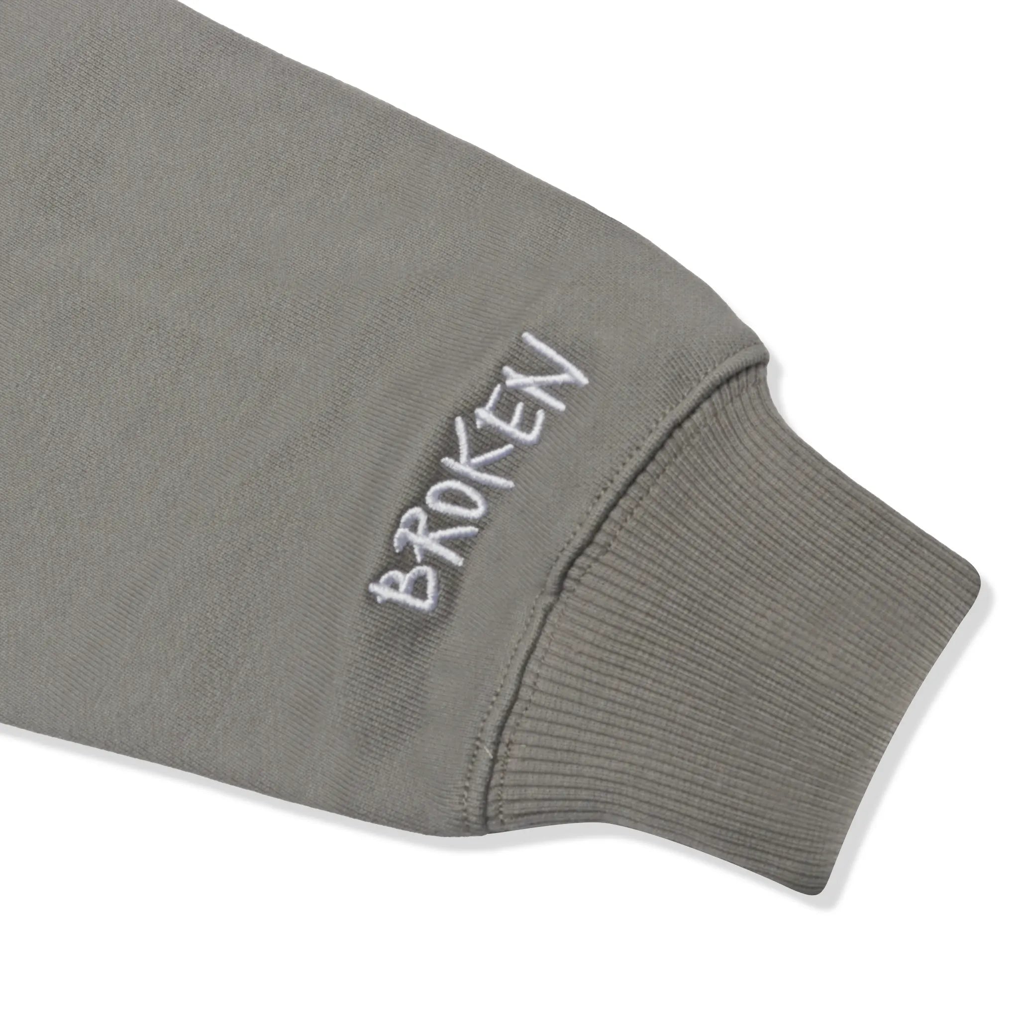 Detailed Sleeve View of Broken Planet Lost In Space Grey Hoodie